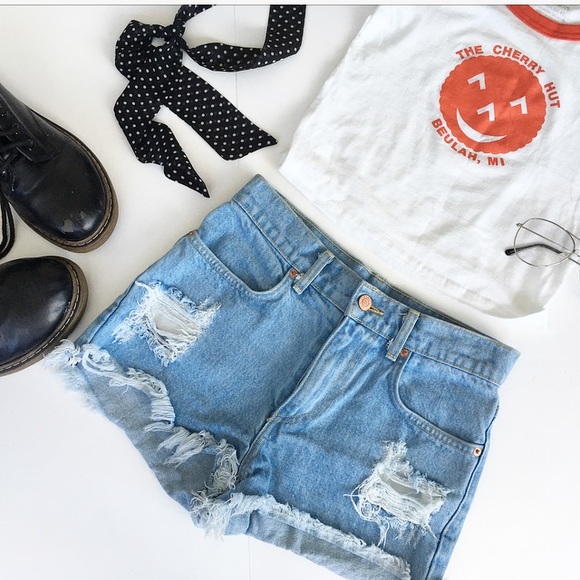 Brandy Melville Pants - BRANDY MELVILLE LIGHT DENIM HIGH WAISTED SHORTS